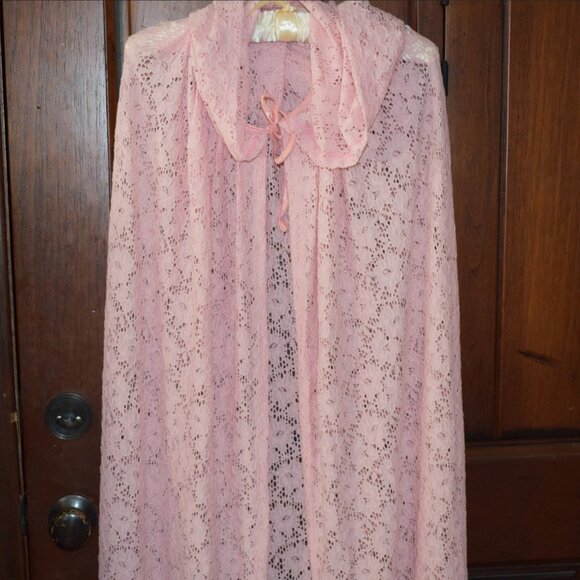 new women adult Halloween costume cape medieval witch pink lace handmade - Picture 1 of 3